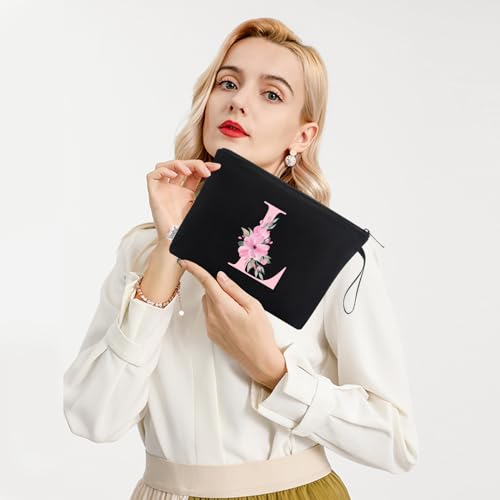 Large Black Personalized Makeup Bag for Women - Gift for Bridesmaid & Mom - Variation 02-Black / L