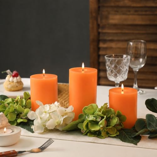 Orange Pillar Candles Set of 3 - Fall Decorations, Hand-Poured