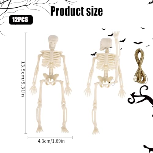 Mini Skeleton Figurines Set - Movable Joints Halloween Decorations, 12 pcs, 6 Inch