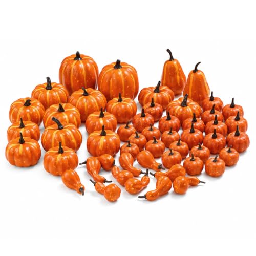 Assorted Mini Pumpkin Artificial Fall Decor Set - Rustic Orange Halloween Thanksgiving