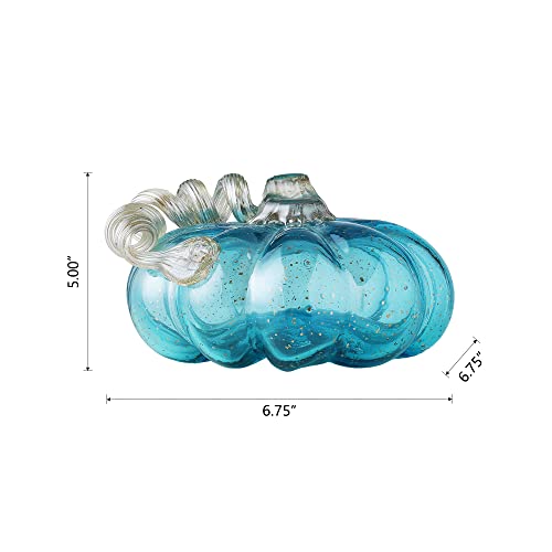 Glitzhome Hand Blown Glass Pumpkin Decor - 5 Inch Blue Fall Centerpiece