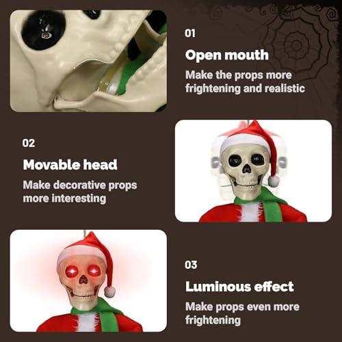 Light-Up Hanging Skeleton Santa Decoration for Halloween and Christmas Outdoor Garden Decor