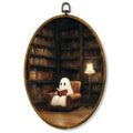 Halloween Ghost Reading Book Wall Art Framed Oval Decor - Color05