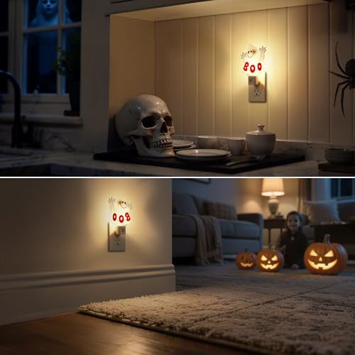 Halloween Ghost Night Light Plug-in Wall Light - Warm White, 2 Pack