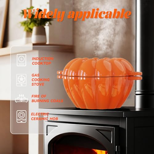Cast Iron Pumpkin Shape Wood Stove Steamer - 2.4 Quart Fireplace Humidifier, Orange Decor