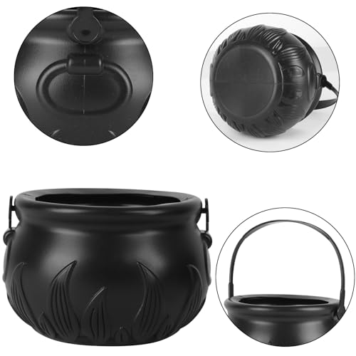 10pcs Black Plastic Witch Cauldron Kettles Halloween Candy Holders for Trick or Treat & Party Decor