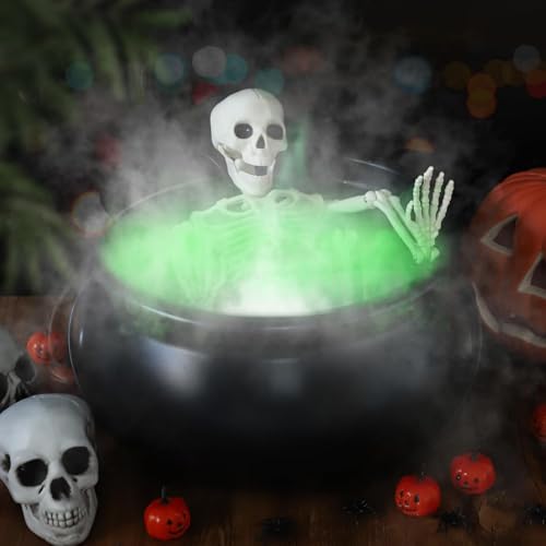 Large Green Halloween Witches Cauldron Diffuser with Skeleton & LED Fog Lights