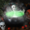 Large Green Halloween Witches Cauldron Diffuser with Skeleton & LED Fog Lights