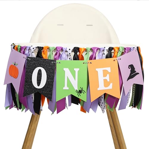 Halloween First Birthday High Chair Banner Pumpkin Witch Hat Decorations