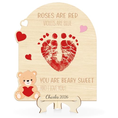 Baby's First Valentine's Day Footprint Art Card - Bear Keepsake Sign