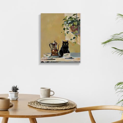 Coffee Cat Canvas Wall Art - Black Cat Kitchen Decor - Variation of THIS listing: Coffee-02