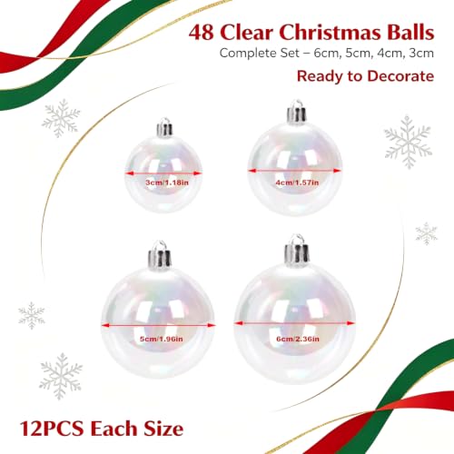 48PCS Iridescent Clear Plastic Ornament Balls for DIY Holiday & Party Decor
