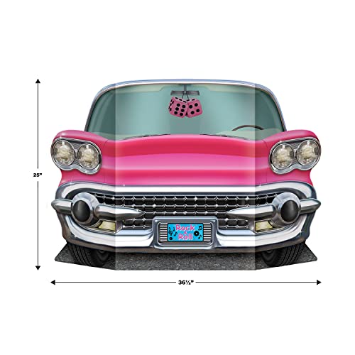 Pink Convertible Photo Booth Props Set - 3 Pieces for 50s Retro Theme Party - 25" x 36.5" - Pink & Rock & Roll Variation