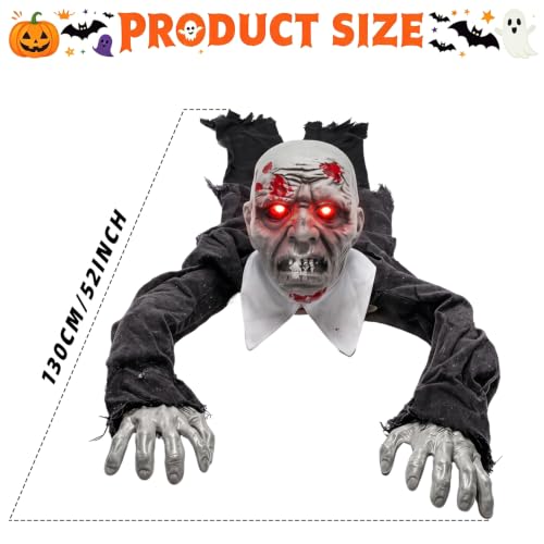 Gray Halloween Decor Outdoor Scary Crawling Zombie with Light-Up Red Eyes - 52IN