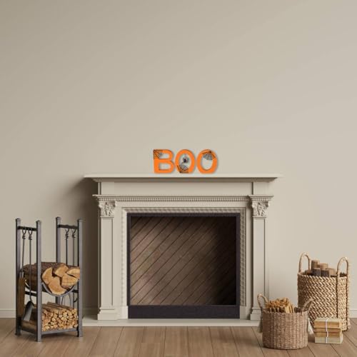 Ovootok Boo Halloween Sign - 3PC Wooden Indoor Decor with Spiderwebs & Spider - Festive Table Centerpiece - Variation: Boo