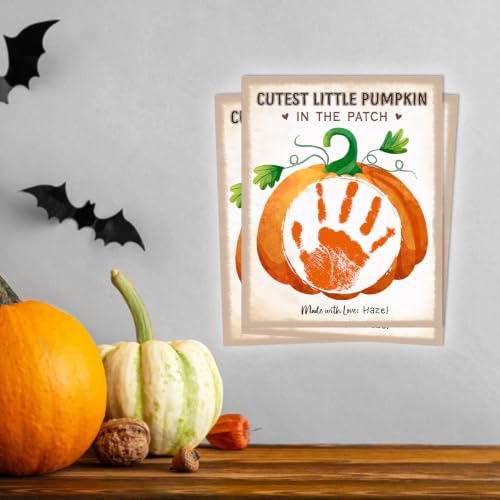 Kids First Halloween Pumpkin Handprint Craft Sign - Set of 8 - Fall Kids Art Keepsakes with Variation: Cutest Pumpkin Card