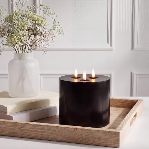 Black Flameless Candle 6x6 Inch with Remote Control - Real Wax, Safe & Adjustable