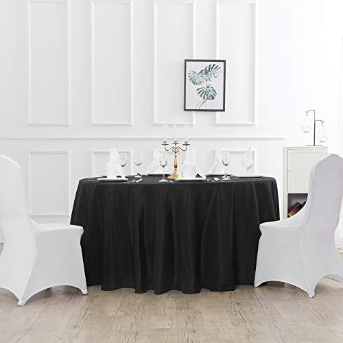 Round Black 120 Inch Washable Polyester Tablecloth for Weddings & Events - Elegant Dining Cover
