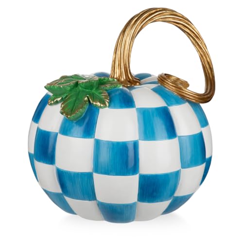 Blue White Checkered Large Decorative Pumpkin for Fall Decor - Variation of THIS listing