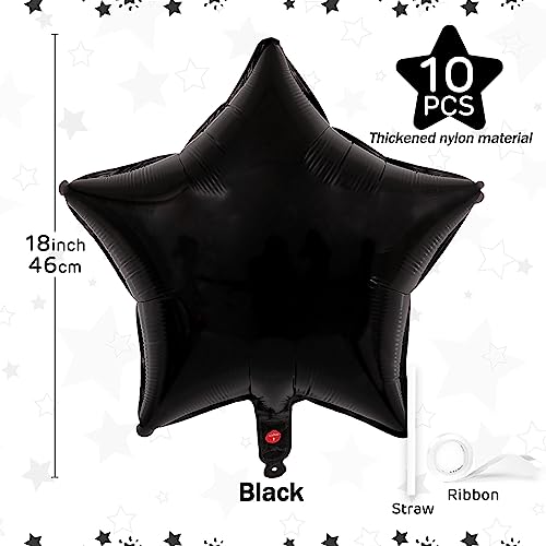 Black Star Balloons - 18 Inch Mylar Foil Helium Balloons for Birthday & Party Decorations - 10 Pcs - Black Star Shape