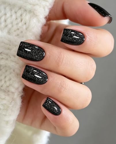 Black Glitter Halloween Gel Nail Art Stickers - Semi Cured Glitter Strips