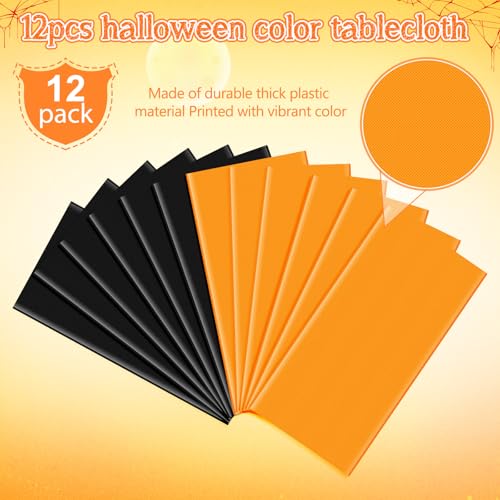 12Pcs Halloween Round Tablecloths - Orange & Black Plastic Covers, 84 Inch, Pack of 12