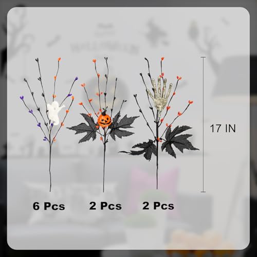 Halloween Floral Picks Set - 17 Inch Spooky Pumpkin Ghost Skeleton Stems