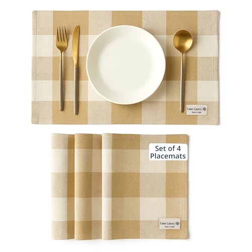 13x19 Inch Beige Cotton Placemats Set of 4 - Decorative Kitchen Table Mats