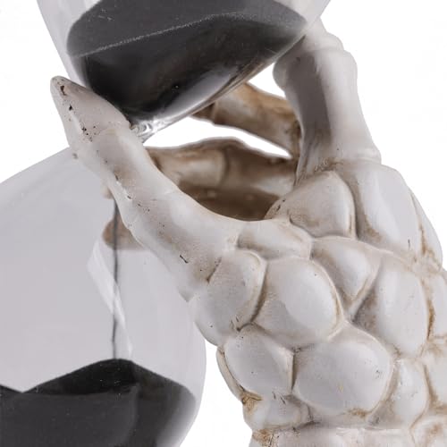 White Skeleton Hands Hourglass Figurine with Black Sand Halloween Decor