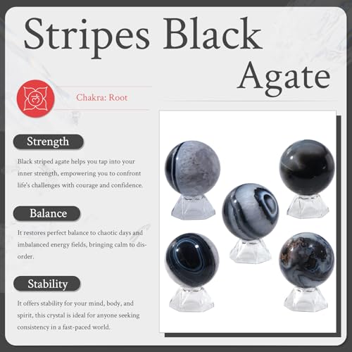 Black Agate Stone Sphere 2.36-2.76 Inch Natural Crystal Ball for Meditation & Decor