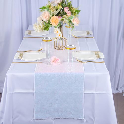 Iridescent Sequin Table Runners 12x120 Inches Pack of 6 for Weddings & Parties