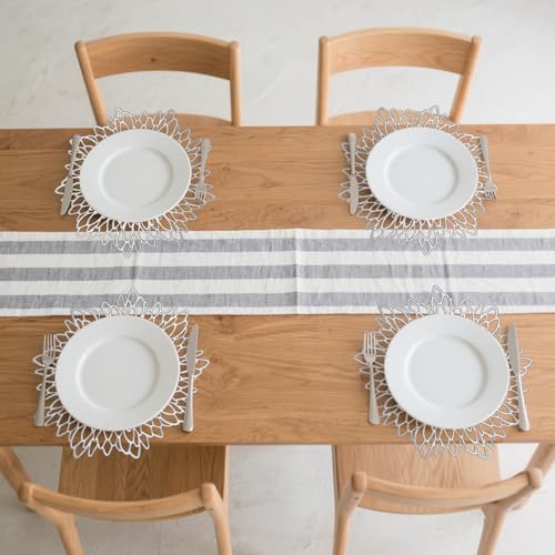 Silver Flower Placemats Set of 4 - Elegant Vinyl Table Mats for Dining & Events