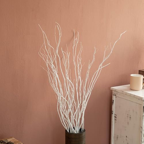 White Painted Willow Twigs - 37 Inch Dried Natural Decorative Stems for DIY Crafts & Floral Arrangements - Set of 12