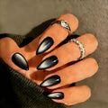 Cat Eye Press On Nails Almond Black - Handmade Medium Chrome Fake Nails for Women