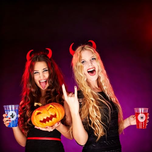 Glow in The Dark Halloween Party Cups Set with Stickers and Coasters - 70 Pcs, 12 oz