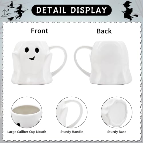 White Halloween Ghost Coffee Mug - 14 oz Ceramic Ghost Face Cup for Kids & Adults