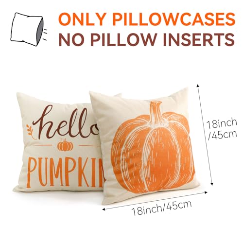 Fall Pillow Covers 18x18 Inch Set of 4 Autumn Harvest Decorations - Beige Maple Variation