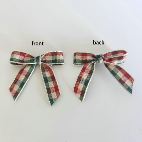 Mini Gingham Ribbon Bows for Gift Wrapping & Holiday Decor - 50PCS 1.5" Green & Red, Variation 078 / HotCutting