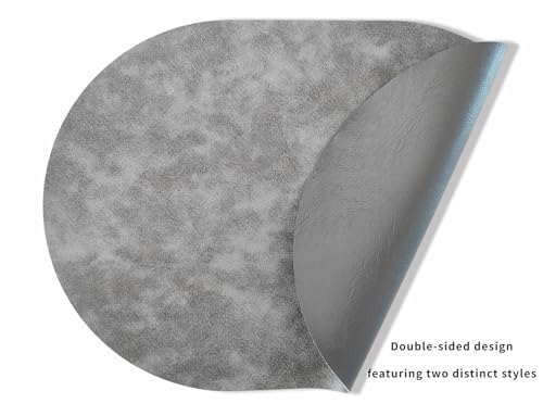 Dark Gray Oval Faux Leather Placemats Set of 6 Waterproof & Heat Resistant