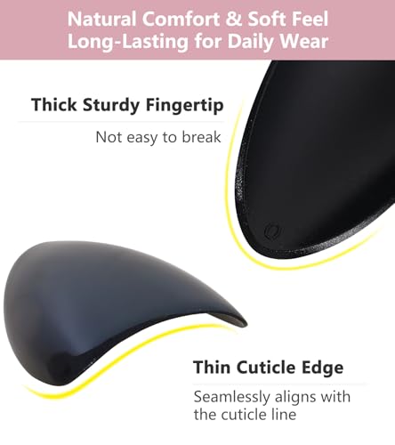 Artquee Black Shine Short Almond Press-On Nails Kit - Reusable Glossy Fake Tips for Women, 32 pcs, 16 Sizes