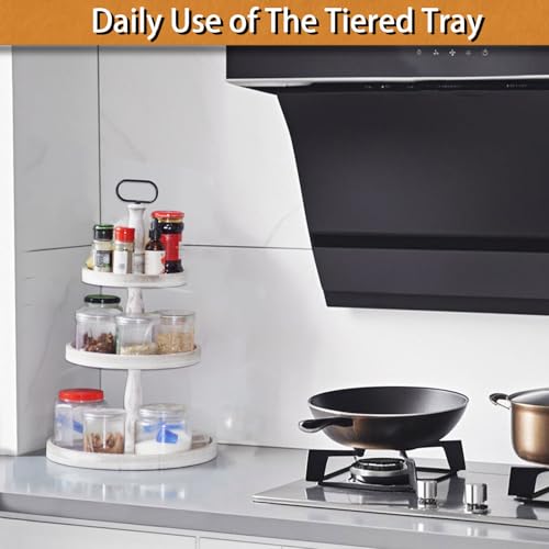 White 22-Inch Three Tier Farmhouse Decorative Tray Stand for Kitchen & Holiday Decor