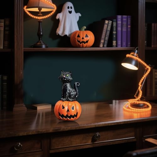 Halloween Pumpkin Cat Figurine - Cute Resin Desktop Decor, Gift - Variation of Pumpkin Cat