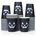 Halloween Disposable Paper Cups - Jack O' Lantern, Black & Silver, 12 oz, Bulk 50 Pack