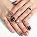 Halloween Short Square Press On Nails Set - Cute Black Fake Nails with Ghosts & Spider Webs, 24Pcs
