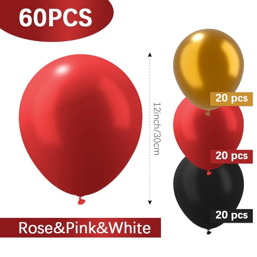 Black, Red & Gold Balloons Balloon Arch Kit 60PCS 12in for Halloween & Parties - GuavaGlide
