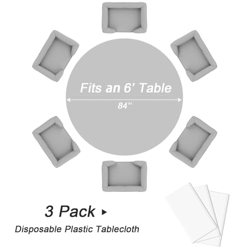 Disposable White Round Plastic Tablecloth 84 Inch 3 Pack - Ideal for Events