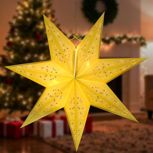 Paper Star Lantern Lampshade with Retro Texture - 17.7 Inch Holiday & Party Decor