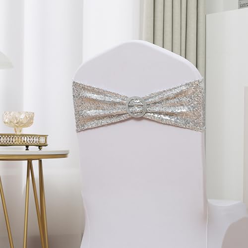 Sequin Silver Chair Sashes Pack of 100 - Elegant Wedding & Party Decor