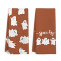 Halloween Ghost Kitchen Towels Set of 2 - Burnt Orange Fall Hand Dish Towels
