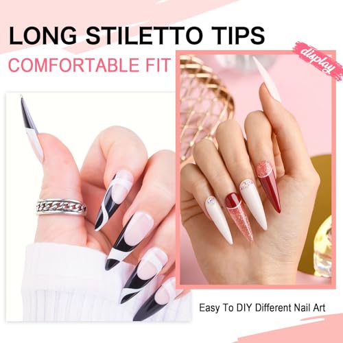 Long Stiletto Nail Tips Gel Press On Nails 216pcs - Half Cover, 12 Sizes